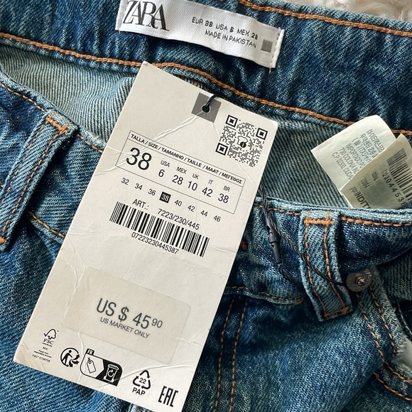 Zara Blue wash Jeans, Women Size 6 – 38 new with tags - Picture 3 of 6